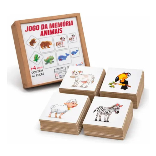 Jogo Memória Animais 40pcs MDF