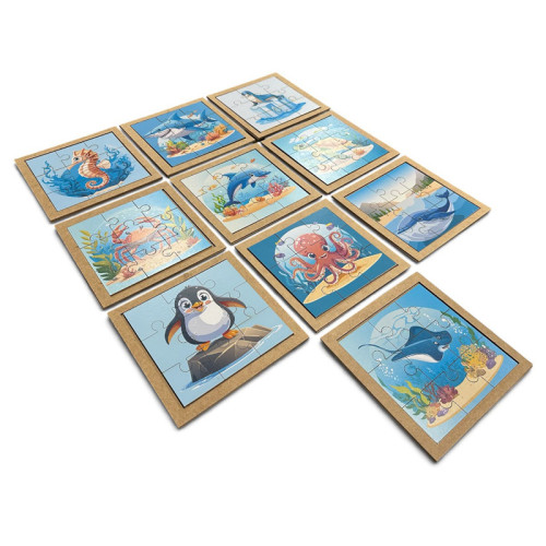Jogo Quebra Cabeça Animais Marinhos 10jgs MDF
