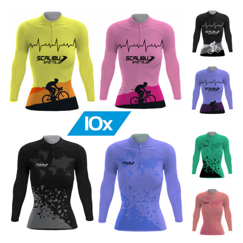 Kit c/10 Camisas Bike Feminina Scalibu Manga Longa Drytech